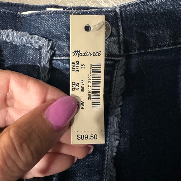 Madewell Raw Hem Denim Midi Skirt Size 25 Faux Wrap Zip Up - Picture 11 of 11